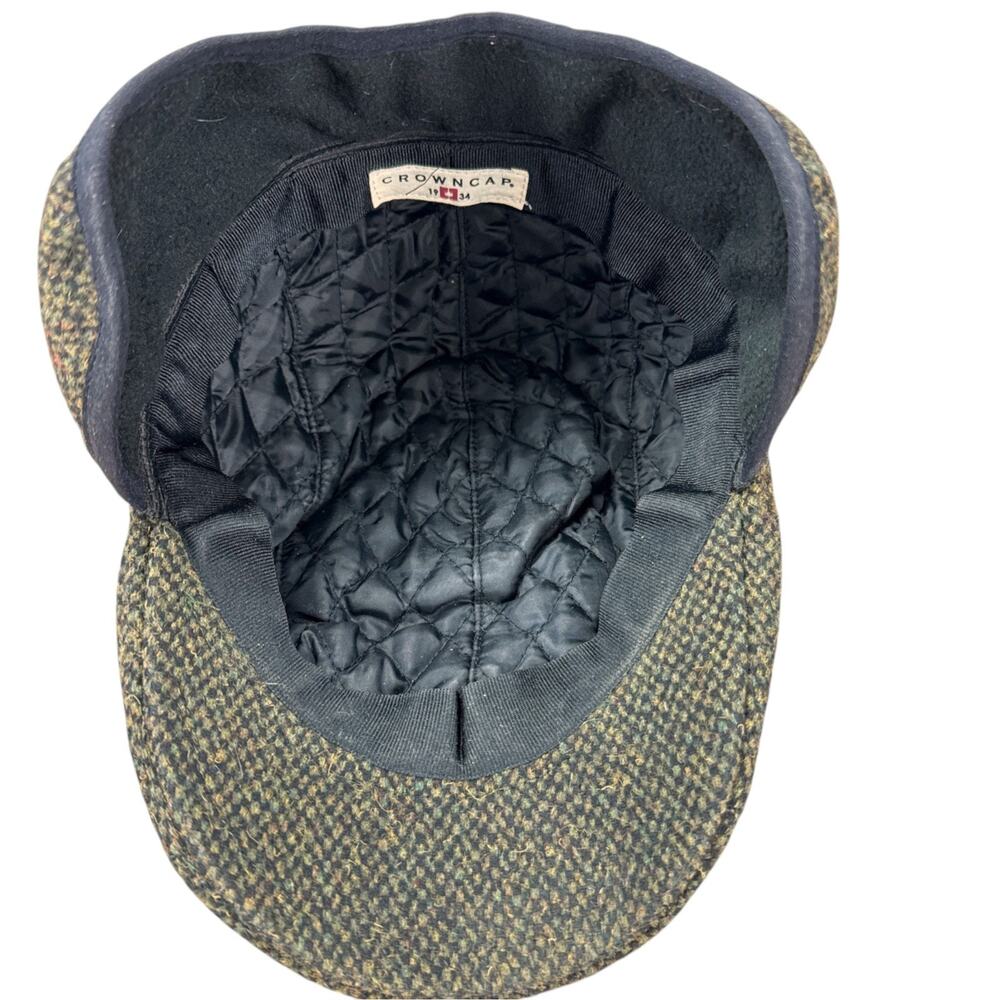 Crowncap Mens Wool Tweed Flat Cap Ivy Driving Hat Ear Flaps Green Vintage - Picture 10 of 14